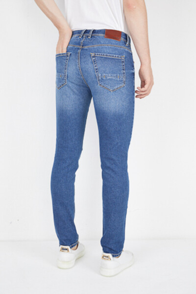 Мужские джинсы приталенного кроя индиго из лайкры - Thumbnail