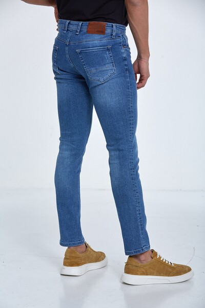 Мужские джинсы приталенного кроя с эффектом износа лайкры - Thumbnail
