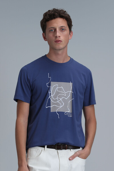Nally Modern Grafik T-Shirt Koyu Saks 
