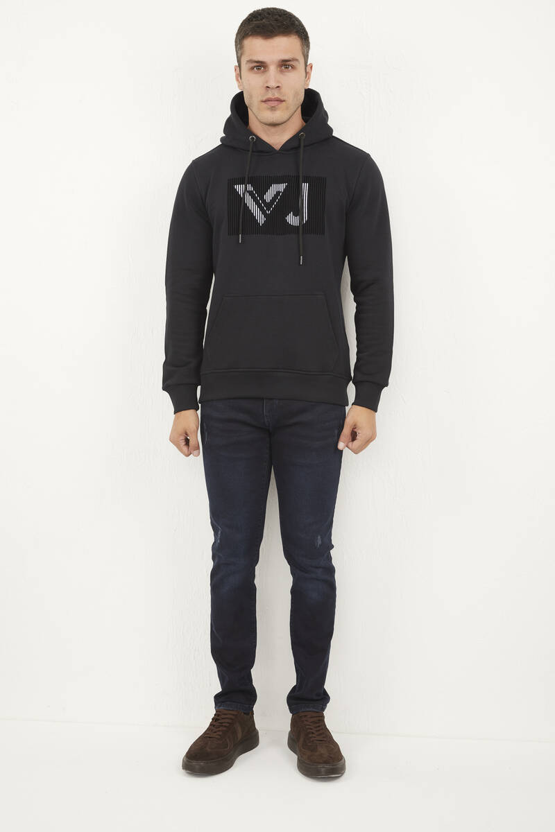 Neva Kapüşonlu Erkek Sweatshirt Syah - 2