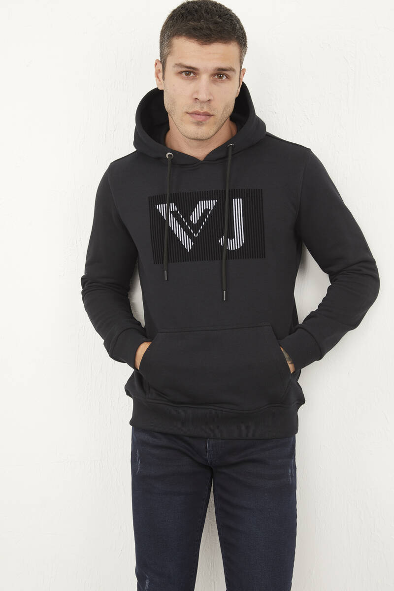 Neva Kapüşonlu Erkek Sweatshirt Syah - 3