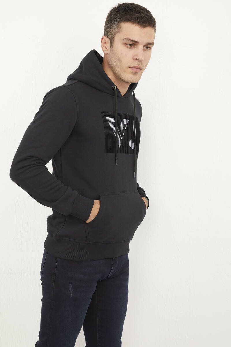 Neva Kapüşonlu Erkek Sweatshirt Syah - 5