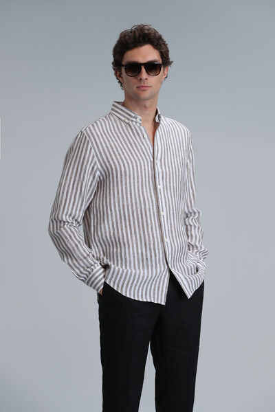 New Erkek Basic Gömlek Regular Fit Kahverengi - 1
