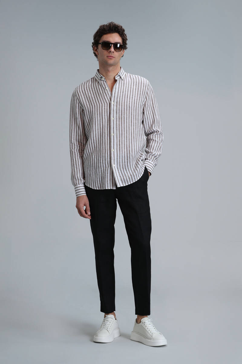 New Erkek Basic Gömlek Regular Fit Kahverengi - 2