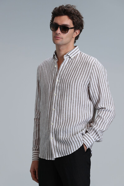 New Erkek Basic Gömlek Regular Fit Kahverengi - 3