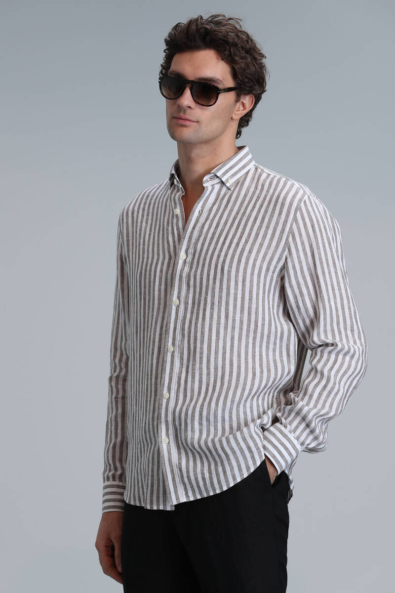 New Erkek Basic Gömlek Regular Fit Kahverengi - 3