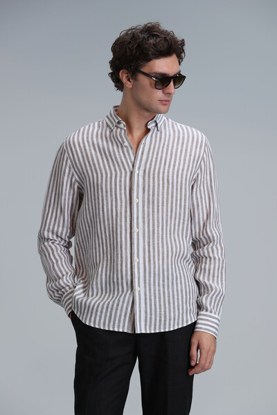 New Erkek Basic Gömlek Regular Fit Kahverengi - 5