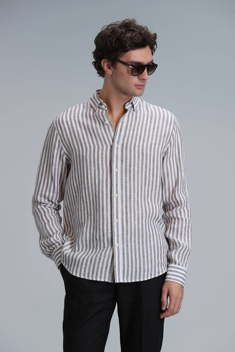 New Erkek Basic Gömlek Regular Fit Kahverengi - 5