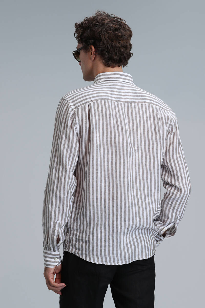 New Erkek Basic Gömlek Regular Fit Kahverengi - 6