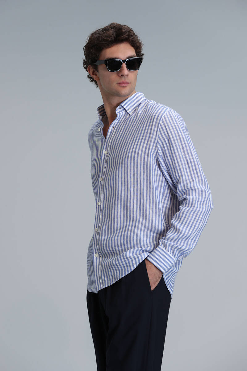 New Erkek Basic Gömlek Regular Fit Mavi - 3