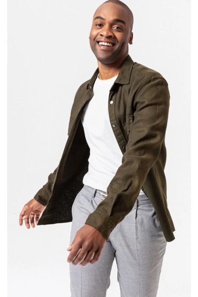 New Khaki Color Cotton Linen Shirt - 2