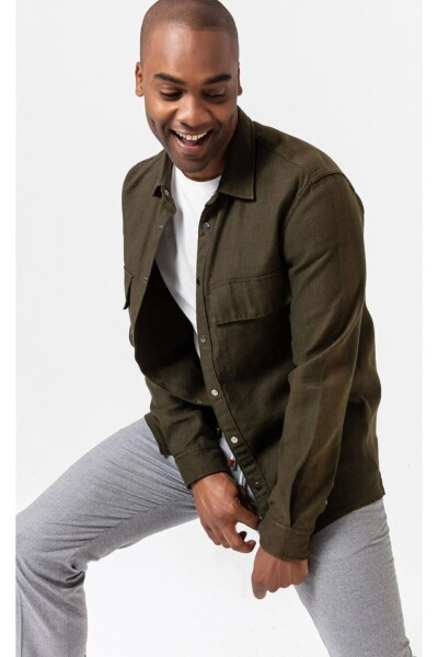 New Khaki Color Cotton Linen Shirt - 4