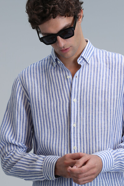 New Men's Basic Shirt Regular Fit Blue - 5