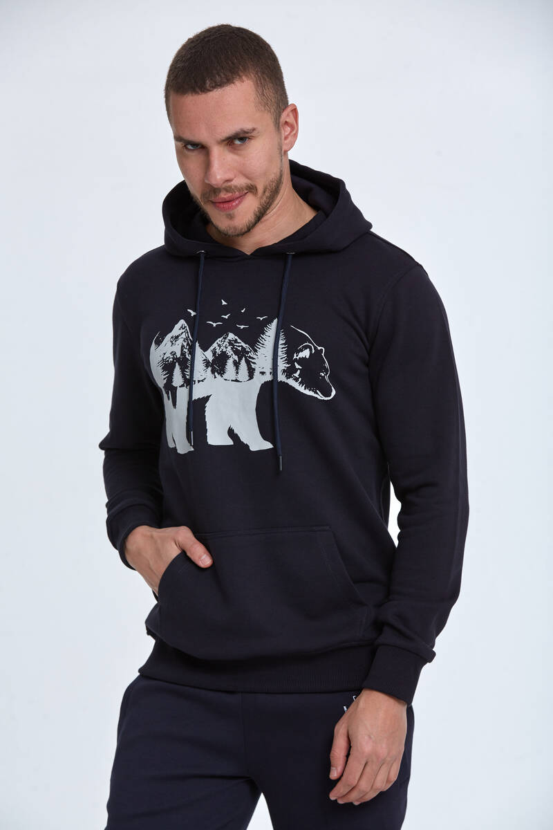 North Kapüşonlu Erkek Sweatshirt Lacivert - 1