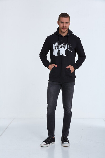 North Kapüşonlu Erkek Sweatshirt Siyah - 3