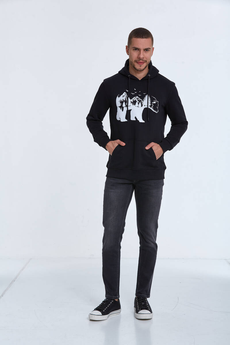 North Kapüşonlu Erkek Sweatshirt Siyah - 3