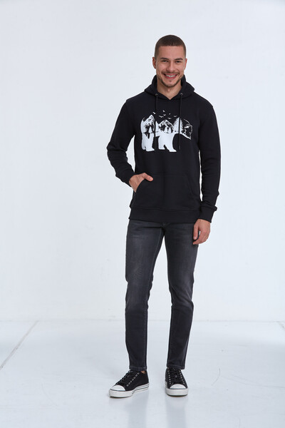 North Kapüşonlu Erkek Sweatshirt Siyah - 2