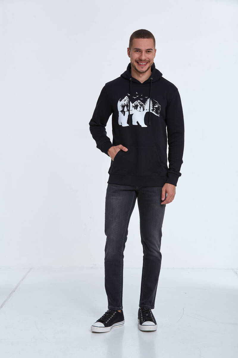 North Kapüşonlu Erkek Sweatshirt Siyah - 2
