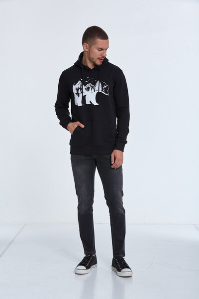 North Kapüşonlu Erkek Sweatshirt Siyah - 4