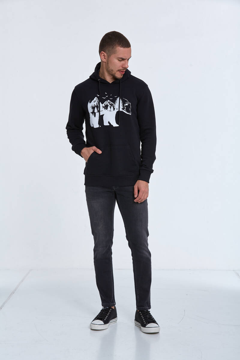 North Kapüşonlu Erkek Sweatshirt Siyah - 4