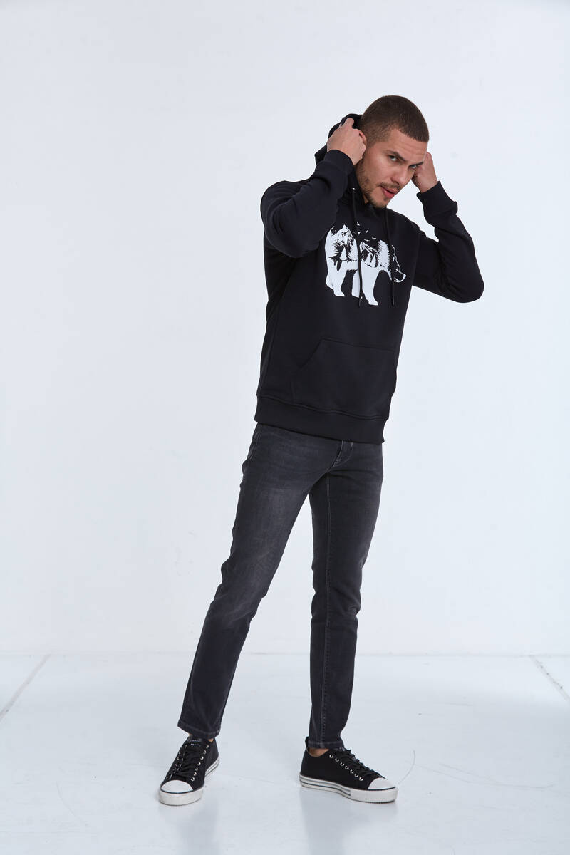 North Kapüşonlu Erkek Sweatshirt Siyah - 6