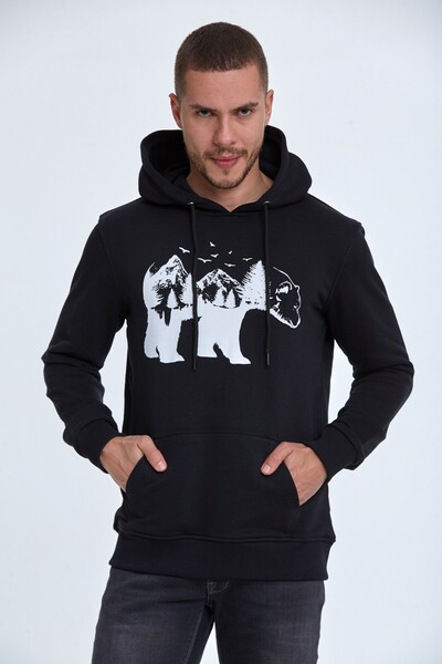 North Kapüşonlu Erkek Sweatshirt Siyah - 1