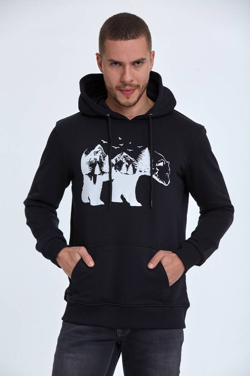 North Kapüşonlu Erkek Sweatshirt Siyah - 1
