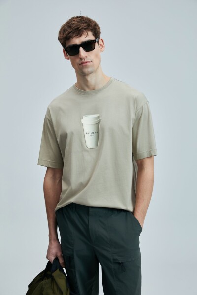 Omen Modern Grafik T- Shirt Bej - LUFIAN