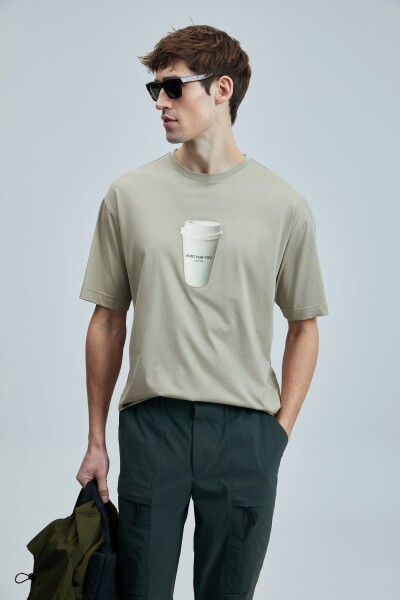 Omen Modern Grafik T- Shirt Bej - 4