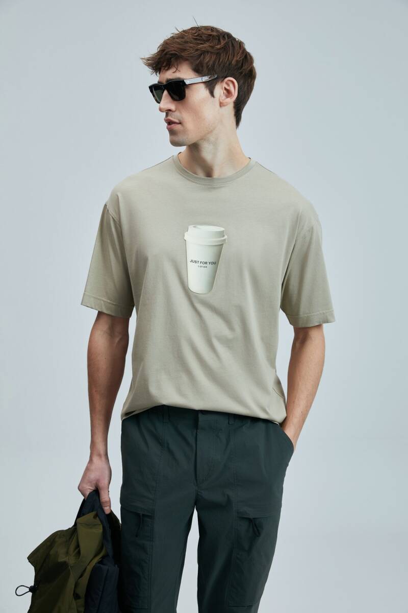 Omen Modern Grafik T- Shirt Bej - 4