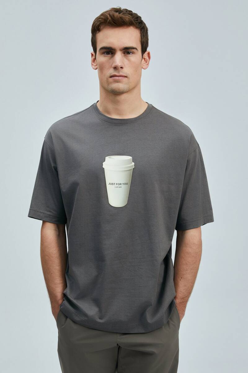 Omen Modern Grafik T- Shirt Kahverengi - 3