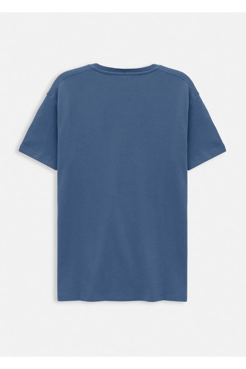 Orlen İndigo Renk İpek Apreli Oversize T-shirt - 2
