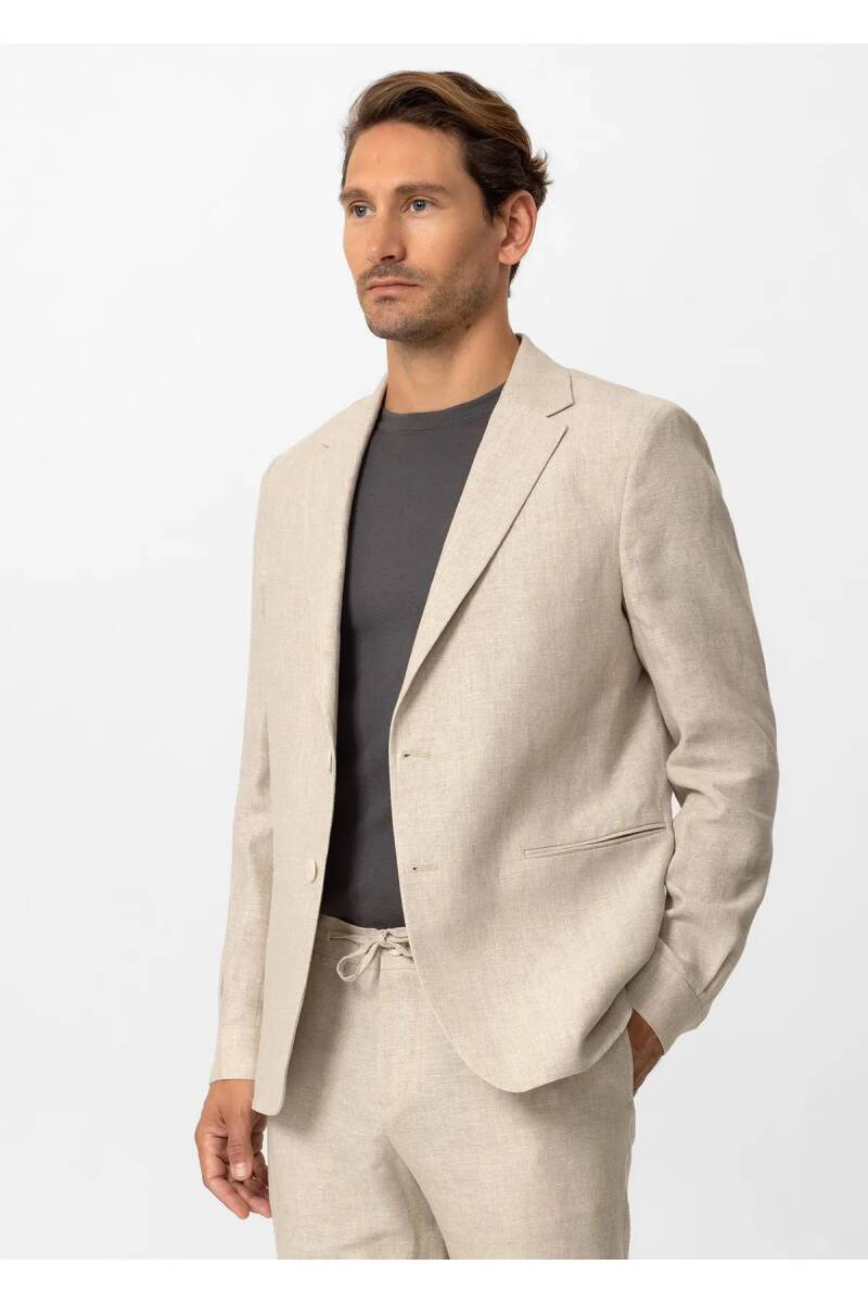 Oton Beige Color Pure Linen Shirt Jacket - 2