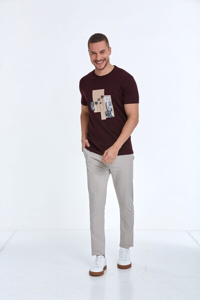 Palm Printed Cotton Crew Neck T-Shirt - VOLTAJ 