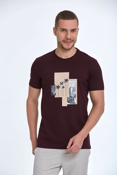 Palm Printed Cotton Crew Neck T-Shirt - Thumbnail