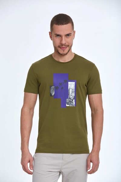 Palm Printed Cotton Crew Neck T-Shirt - 14