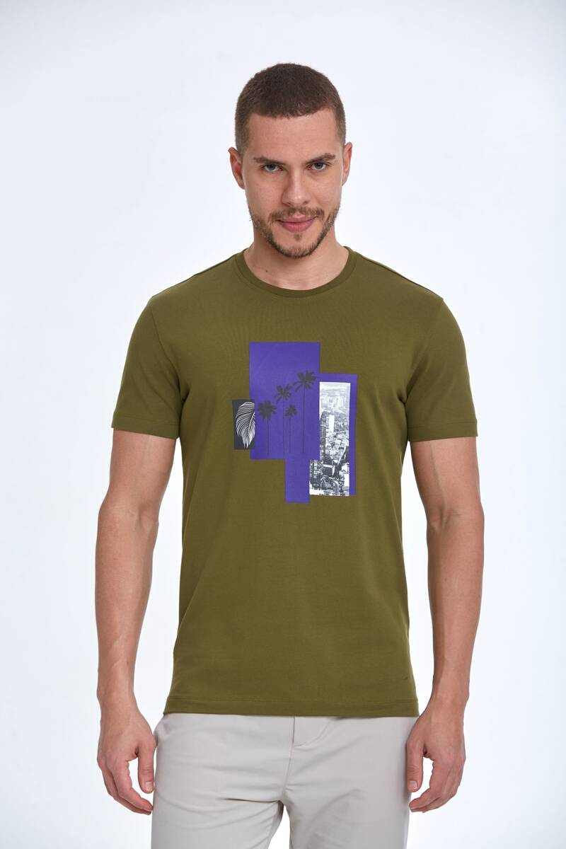 Palm Printed Cotton Crew Neck T-Shirt - 14