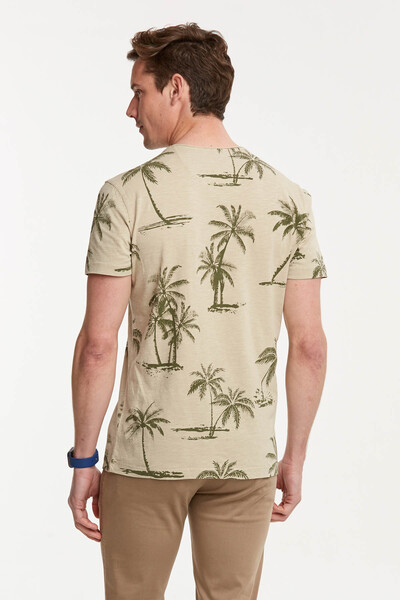 Palm Printed Round Neck Men's T-Shirt - 12