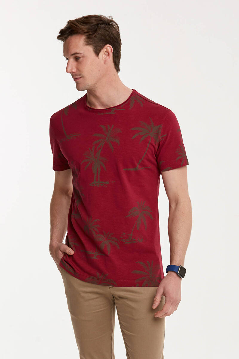 Palm Printed Round Neck Men's T-Shirt - 1