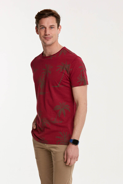 Palm Printed Round Neck Men's T-Shirt - 2