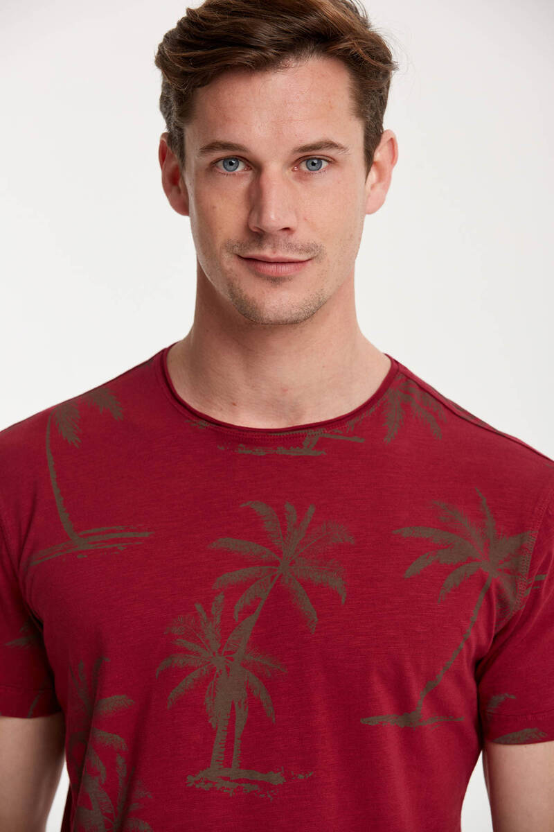 Palm Printed Round Neck Men's T-Shirt - 3