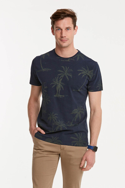 Palm Printed Round Neck Men's T-Shirt - 13