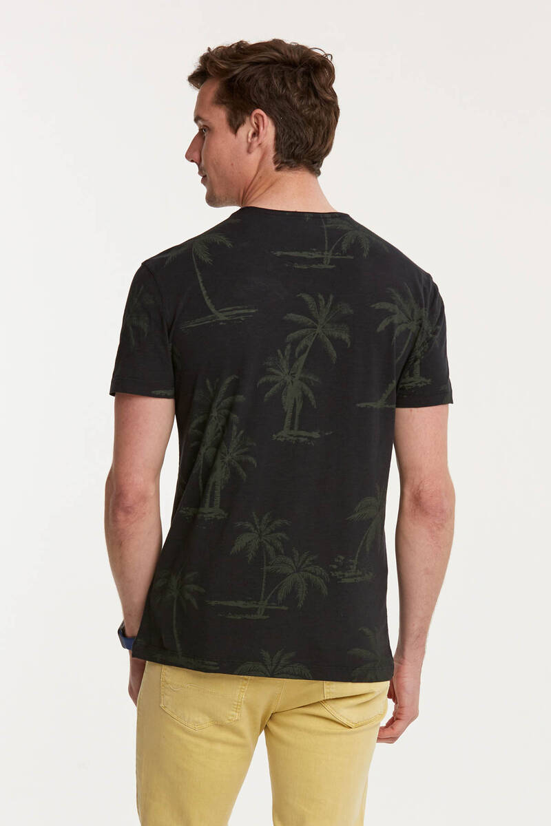 Palm Printed Round Neck Men's T-Shirt - 8