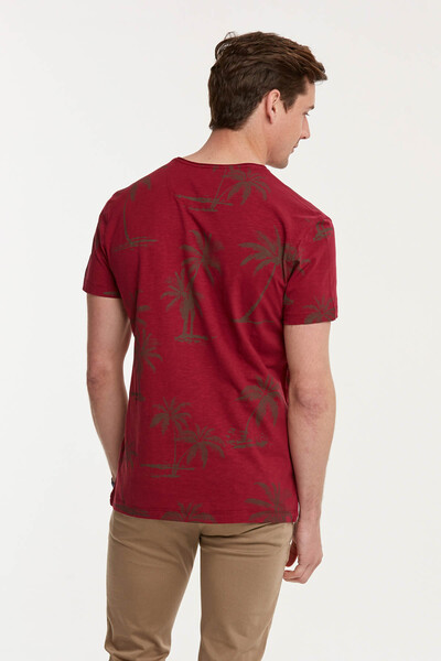Palmiye Baskılı Bisiklet Yaka Erkek T-Shirt - 4