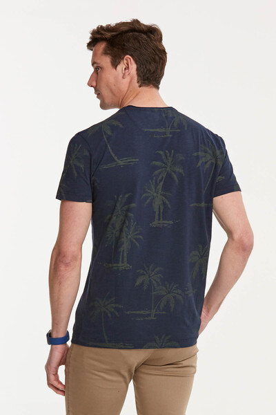 Palmiye Baskılı Bisiklet Yaka Erkek T-Shirt - 15