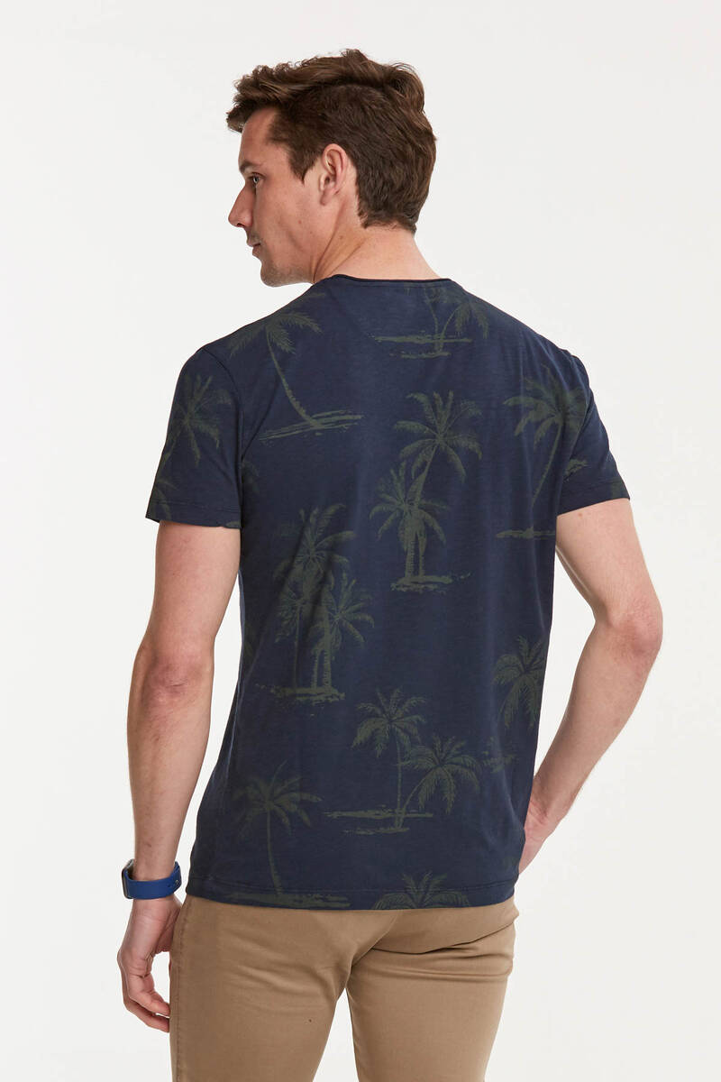 Palmiye Baskılı Bisiklet Yaka Erkek T-Shirt - 15