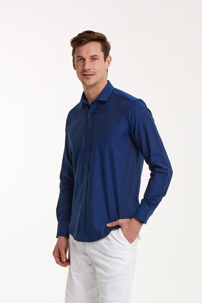 VOLTAJ - Pamuklu Slim Fit Lacivert Erkek Gömlek (1)