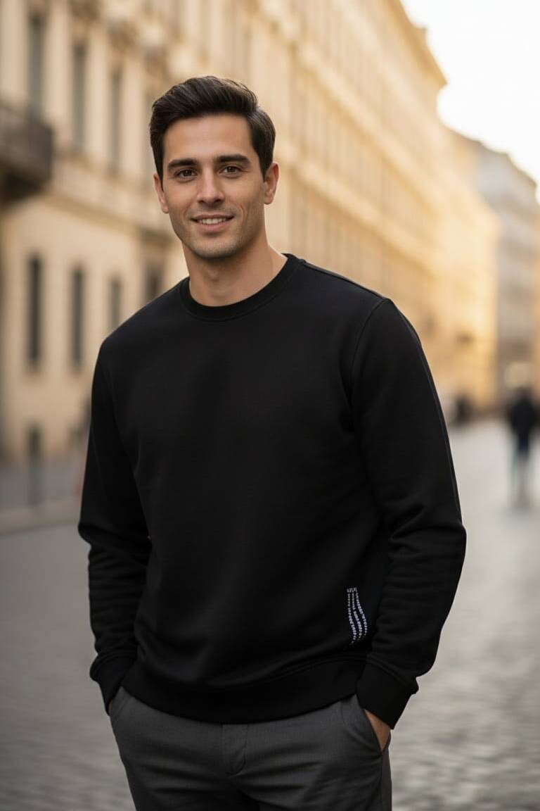Paolo Bisiklet Yaka Erkek Sweatshirt Siyah - 1