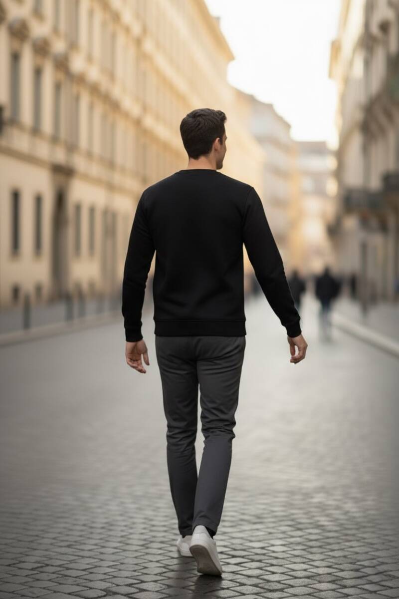 Paolo Bisiklet Yaka Erkek Sweatshirt Siyah - 4