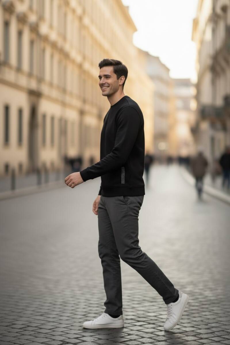 Paolo Bisiklet Yaka Erkek Sweatshirt Siyah - 3